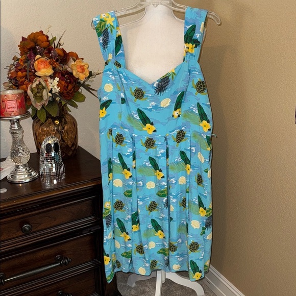 ModCloth x Collectif - NO BELT Tropical  Hawaiian / Turtles / Beach Dress Sz 18 - Picture 3 of 4